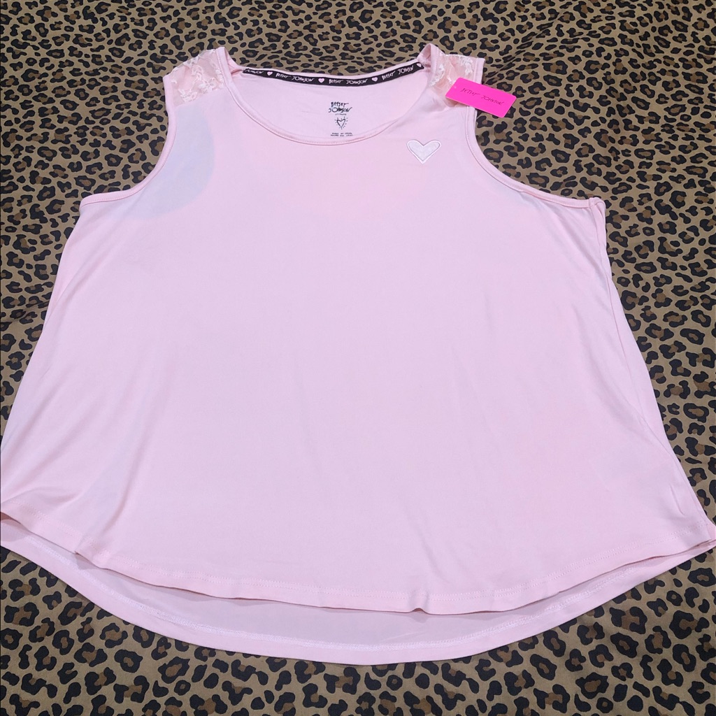 Betsy Johnson Pink Lace Embroidered Heart Tank Size *Large *